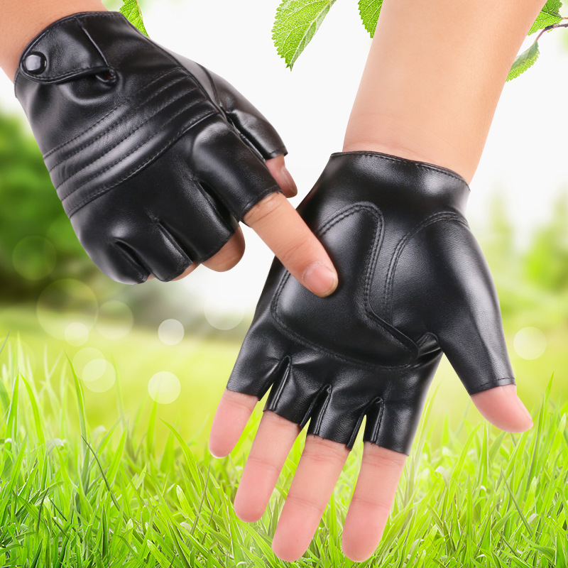 Pu cuero medio dedo guantes hip hop rendimiento danza discoteca transpirable al aire libre conducción fitness hombres y mujeres guantes de cuero