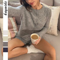 迪芸跨境欧美休闲简约纯色长袖外套毛衣女装2025秋冬亚马逊独立站