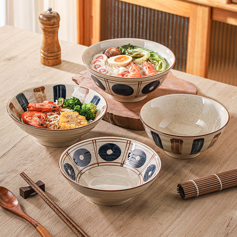Underglaze Color Retro Creative Ceramic Large Soup Bowl High Temperature Resistant Noodle Bowl Conical Bowl Household Noodle Bowl Tableware