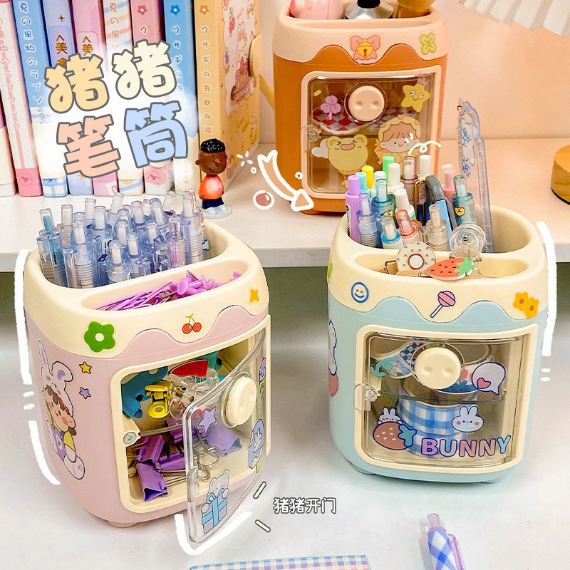 学生や子供向けの卸売かわいい豚の形の収納ボックス、創造的な高価値プラスチックギフト文具デスクトップペンホルダー|undefined