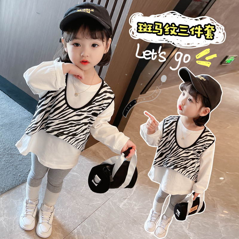 girl Fashionable suit spring clothes 2021 new pattern Western style children Little Girl baby spring and autumn Net Red Three-piece Suite Fashionable