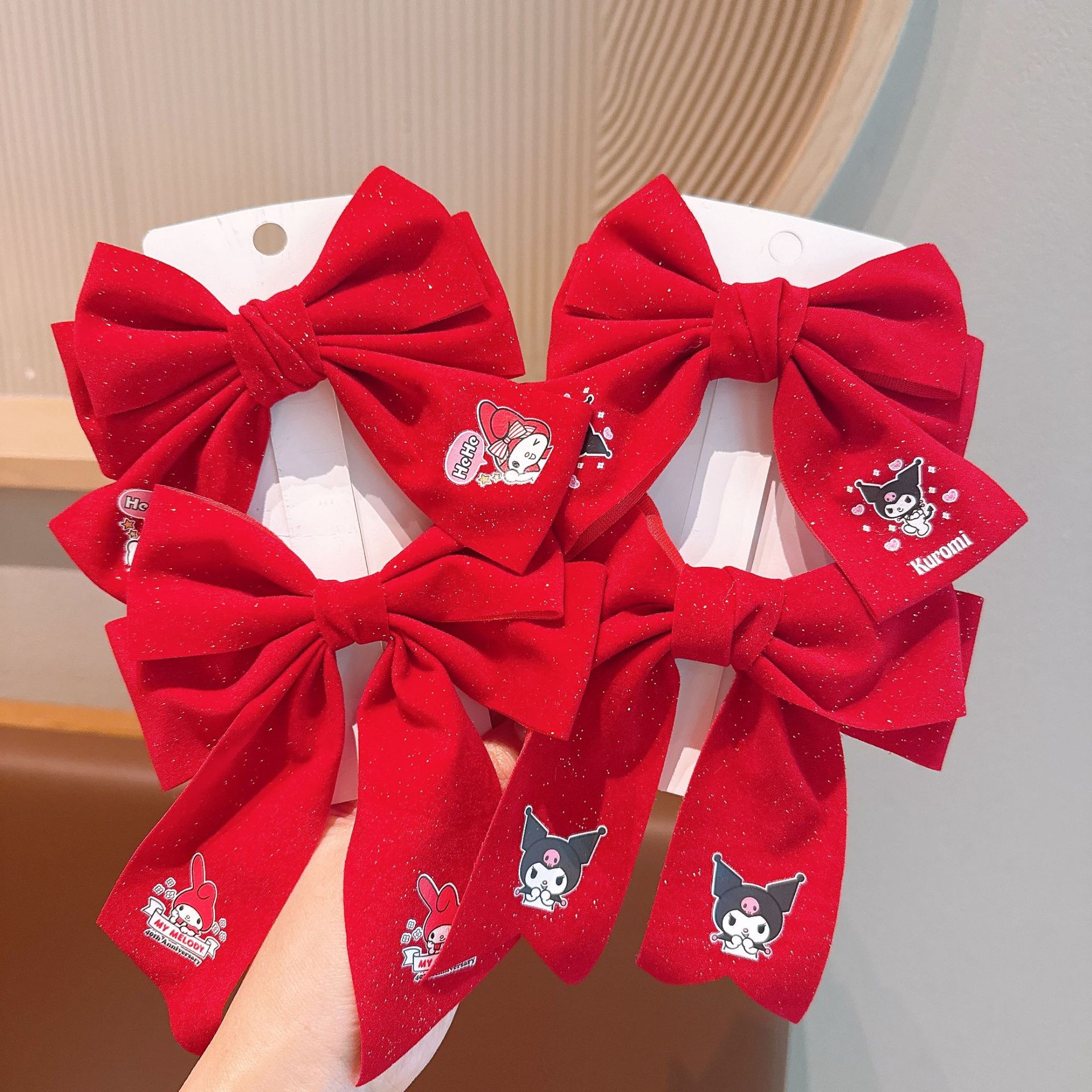 Nuevo estilo coreano para niños arco de Año Nuevo rojo niñas uniformes de Año Nuevo rojo esquinilla clips top clips de cadena clips de pelo