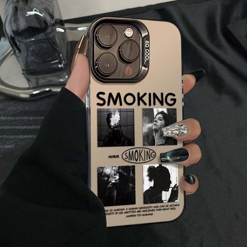 Smoking Illustration Suitable for Apple 16 Mobile Phone Case Iphone17Pro New Style 15Promax Trendy 14Pro Stylish