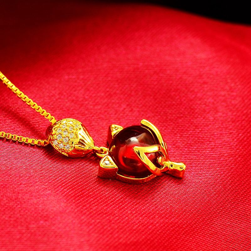 18K黄金色小狐狸项链北欧金人造装饰精致孟加拉赤女友礼物