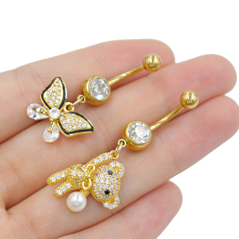 Crystal Bear And Evil Eye Navel Piercing Ring For Women_voghion.com