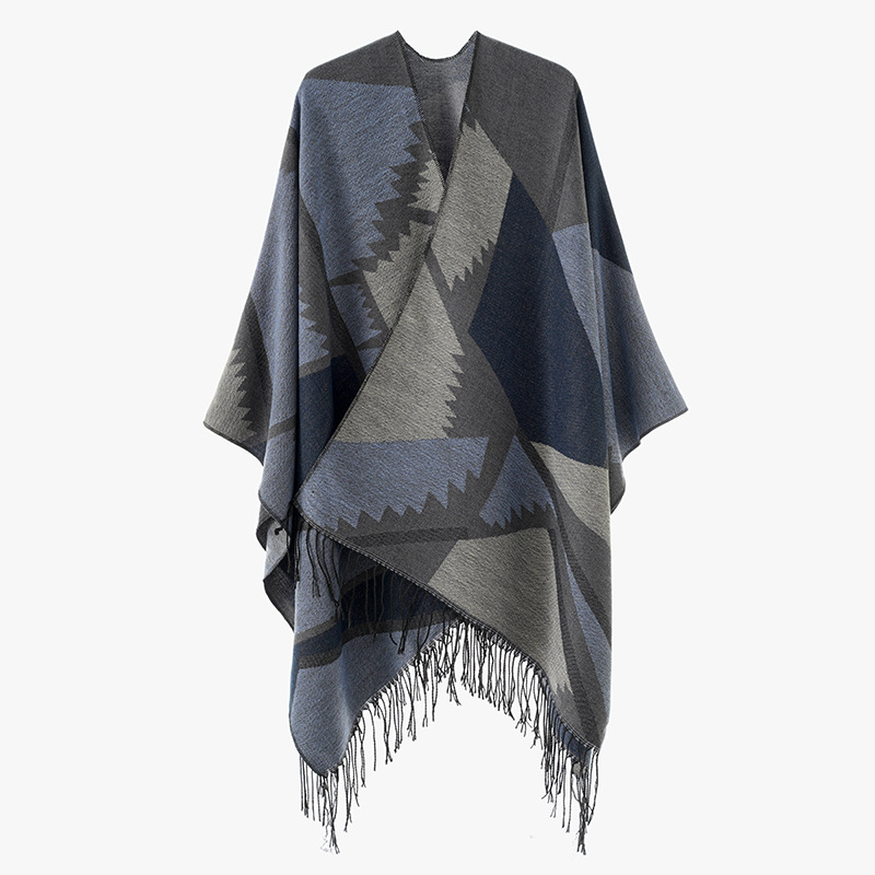 2024 nuevo otoño y invierno moda de color universal empalmado bordillo bifurcado chal alto caliente exterior