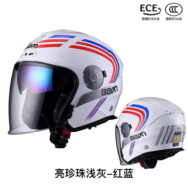 BEON doble lente tres cuartos casco de la motocicleta coche eléctrico medio casco otoño e invierno cálido casco unisex