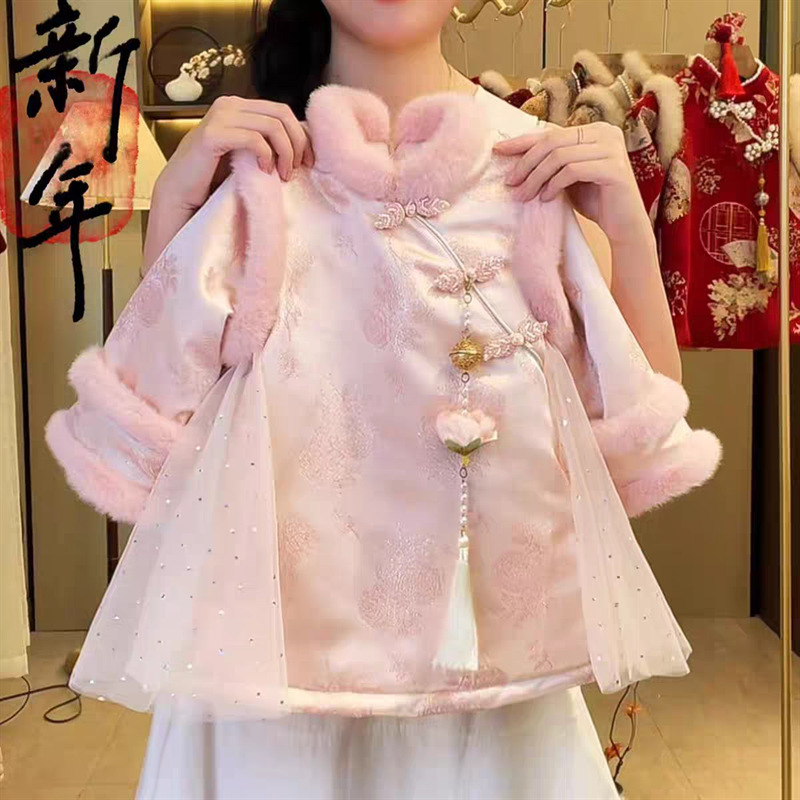 Traje de Año Nuevo para Niña 2025, Vestido de Invierno para Cumpleaños, Vestido de Princesa Hanfu Cheongsam para Bebés y Niñas Pequeñas, a la Moda