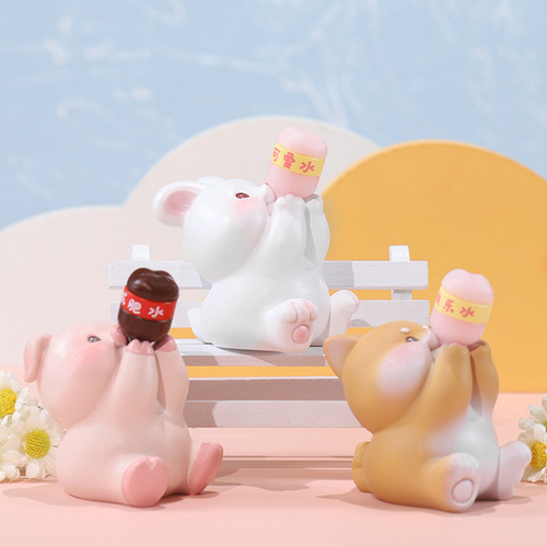 Happy Ton Ton Desk Miniature Cute Animal Cartoon Figurine Car Center Console Resin Ornament Birthday Gift