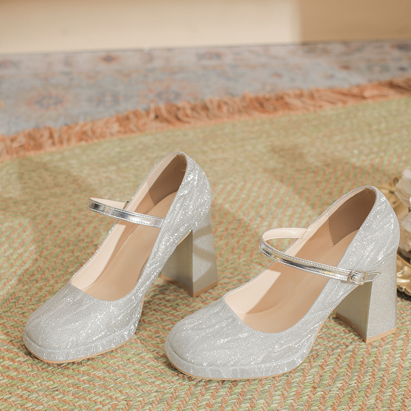 2026 Square-Toe High-Heeled Shoes for Women, Chunky Heel, Single Strap, French Fairy Style, Elegant, Sexy, Waterproof Platform Shoes, Versatile 2026 Square-Toe High-Heeled Shoes for Women, Chunky Heel, Single Strap, French Fairy Style, Elegant, Sexy, Waterproof Platform Shoes, Versatile
