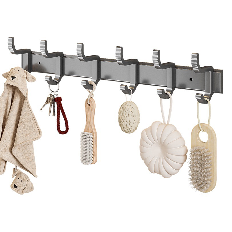 Pistola de baño gris gancho ropa fila gancho una fila de gancho pegajoso Punzón de la pared-puerta libre colgando ropa gancho hogar pared colgante