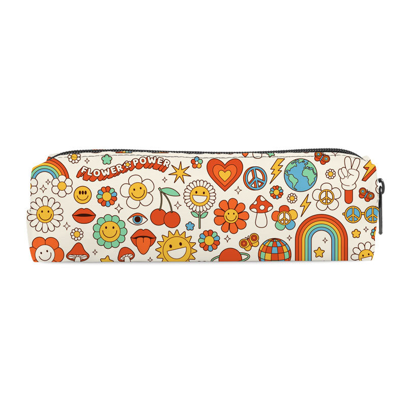 Transfronterizo nuevo sonriente bolsas de lápiz cilíndricas de poliéster simple de alto valor visual bolsa de papelería almacenamiento de gran capacidad