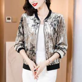 妈妈秋装印花丝绒短外套女春秋2026年新款时尚洋气女士棒球服上衣