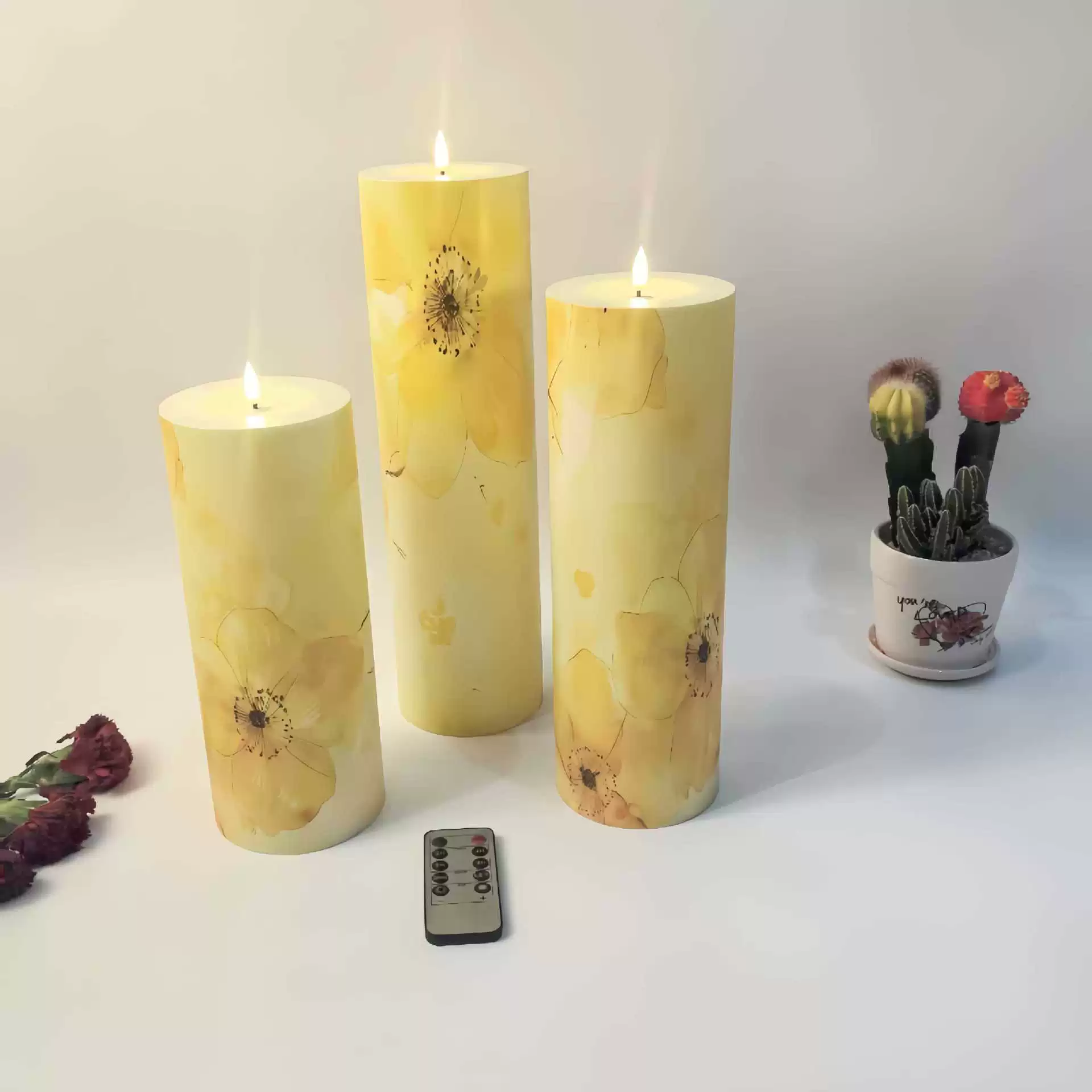 Новая весенняя серия цветов Amazon, печатная свеча, питание от батареи, пластиковая свеча, реквизит для праздничной сцены