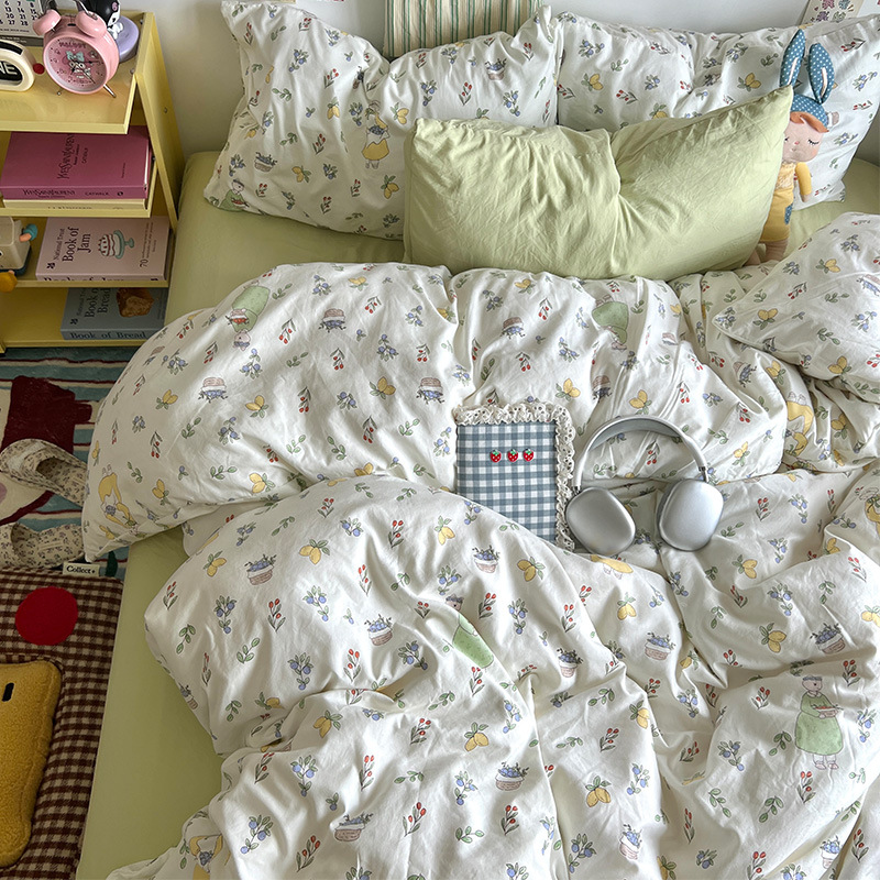 Clase A ropa de cama desnuda para dormir cuatro piezas de algodón lavado con agua sábanas de aire cubierta de cama de grado madre y bebé dormitorio de tres piezas