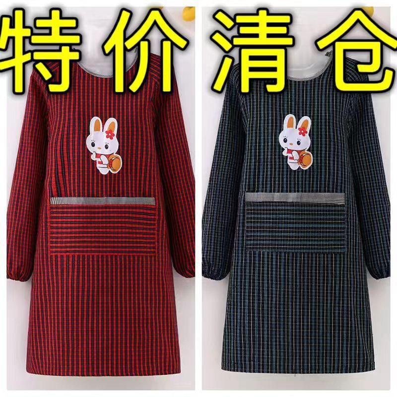 Long-Sleeved Smock, Old Coarse Cloth Plaid, Men's and Women's Outer Wear, Reverse Dressing Apron, Work Wear, Stain-Resistant Work Clothes, Kitchen Apron Long-Sleeved Smock, Old Coarse Cloth Plaid, Men's and Women's Outer Wear, Reverse Dressing Apron, Work Wear, Stain-Resistant Work Clothes, Kitchen Apron