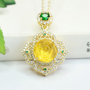 Aiyu Natural Amber Pendant Jinpo Flower Pendant Necklace National Wind Factory Wholesale AY3122703