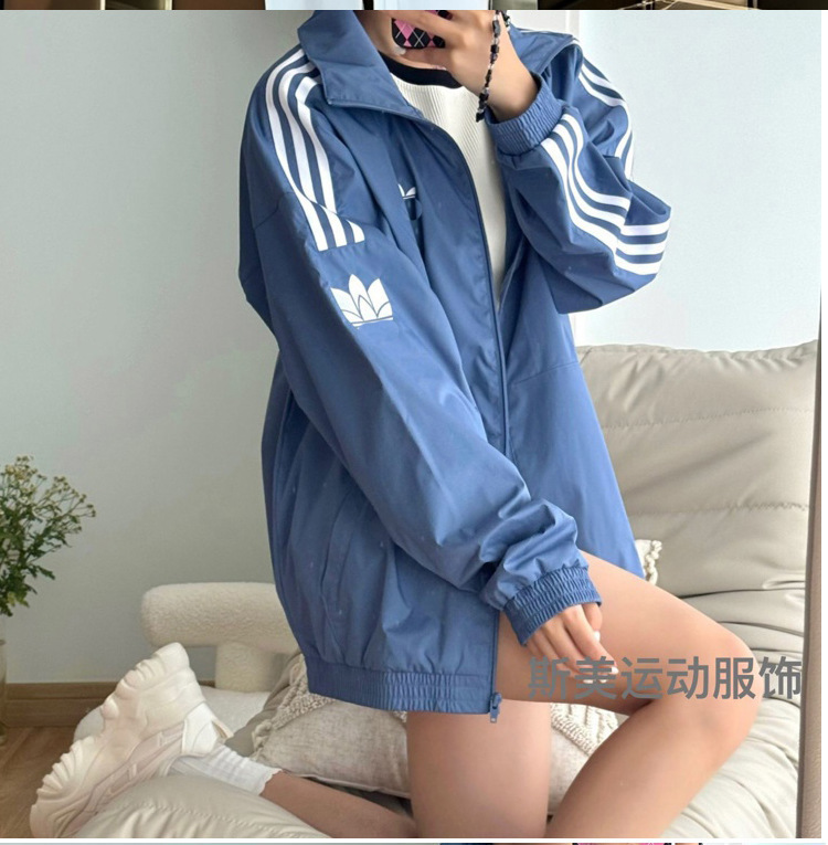 经典款春秋夏刺绣三叶草男女情侣款立领运动休闲夹克外套百搭|undefined