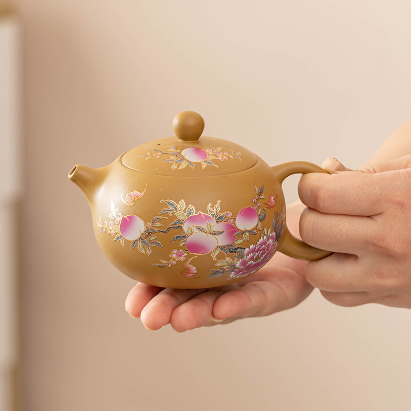 黄金段泥西施壶凤鸣变色寿桃茶具套装一壶六杯富贵长寿长辈礼品|undefined