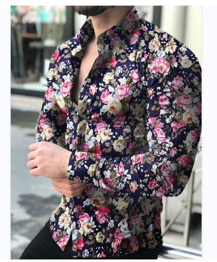 Regular Top Length Wholesale Men's Streetwear Ditsy Floral Long Sleeve Men's Tops