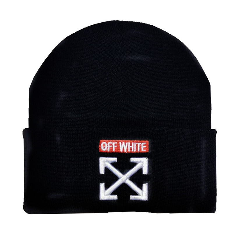 Knitted Hat with Off Embroidery for Men and Women, Warm Slouchy Hip-Hop White Beanie, Cold Weather Knit Hat Knitted Hat with Off Embroidery for Men and Women, Warm Slouchy Hip-Hop White Beanie, Cold Weather Knit Hat