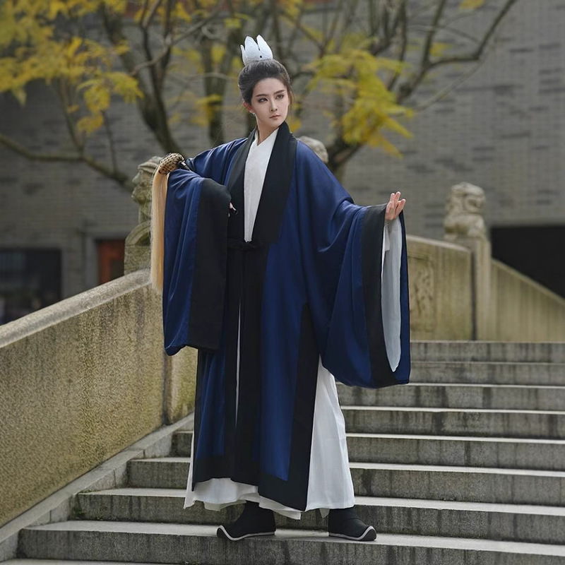 Spring and Summer Style Hanfu Taoist Traditional Robe for Men and Women, Plain Thickened Cloak Taoist Attire with Three Clear Collars