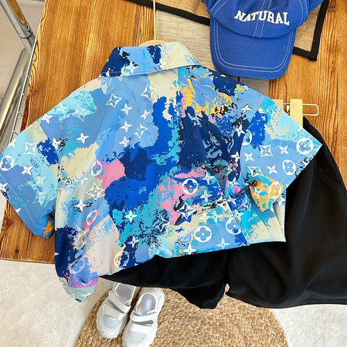 Children's summer clothes 2024 new fashionable baby clothes trendy small and medium-sized children's summer cool and handsome shirts short-sleeved and thin