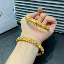 新款18K金樱花花朵手镯烤漆不脱模au750彩金实心手饰水贝黄金批发