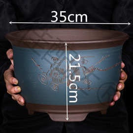 紫砂花盆特大陶瓷花盆君子兰花盆耐腐蚀透气绿萝吊兰落地式盆素盆