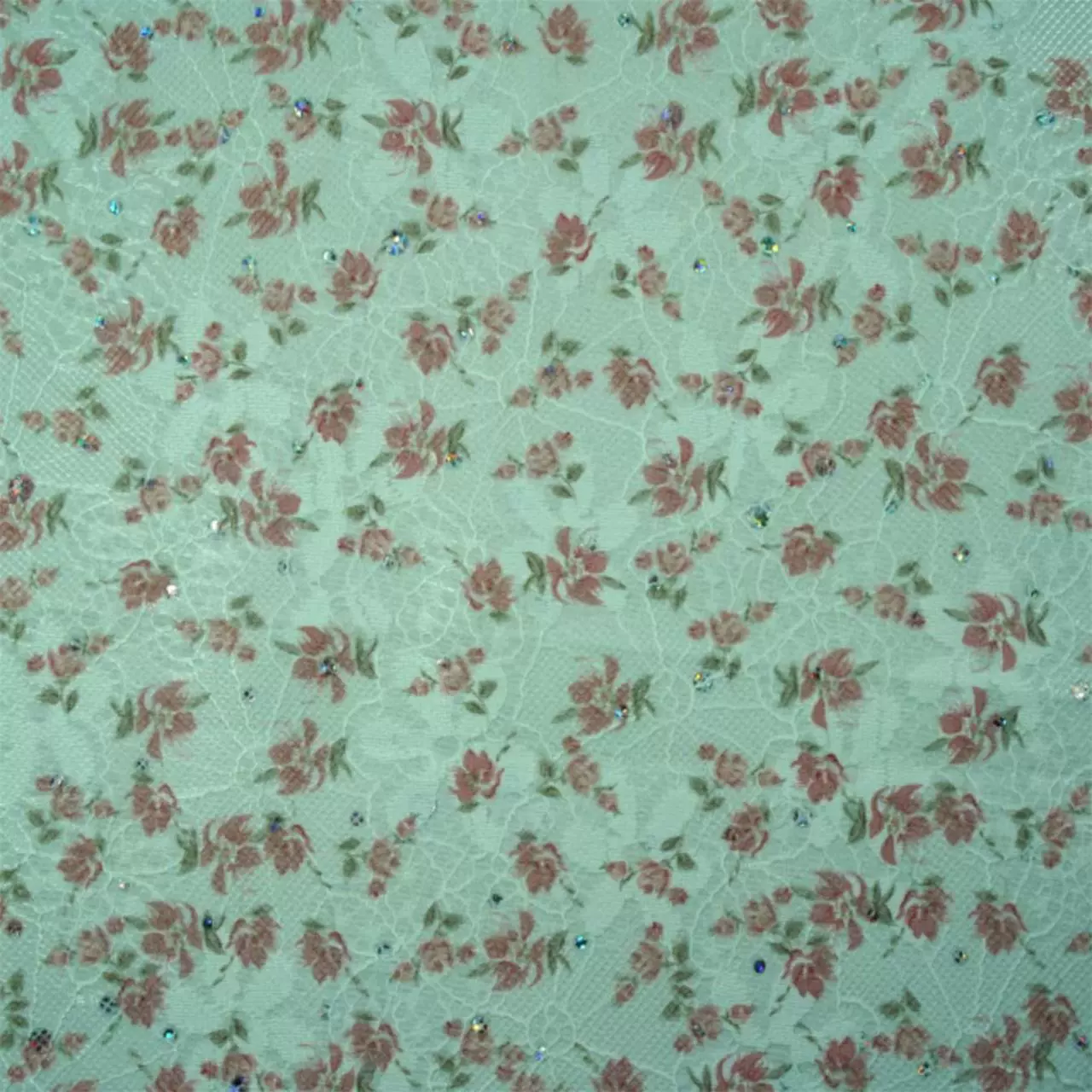 春秋小清新植物数码印花 蕾丝复合 连衣裙蕾丝面料