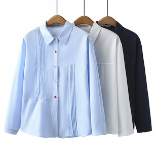 Long Sleeve Shirt plus size Women's 2025 Spring Niche Shirt Personality Pleated Cardigan Chubby Girl Pleated Top Trendy 107