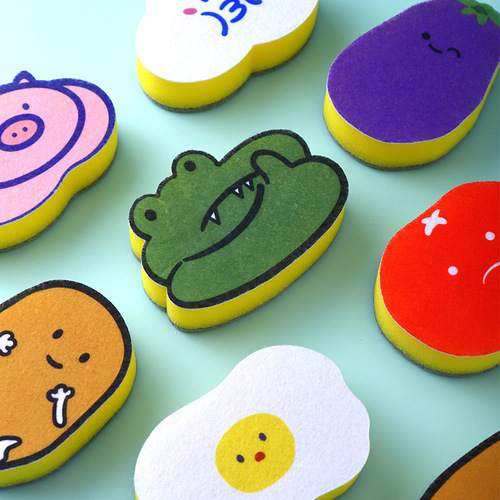 Kitchen Dishwashing Sponge Fruit Cute Decontamination Magic Cloth Scouring Pad Absorbent Durable Round Cartoon Sponge Cloth