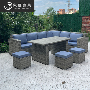 Outdoor Rattan Sofa Nordic Living Room Balcony Courtyard Villa Rattan Chair Coffee Table Combination Leisure Waterproof Sun Protection Furniture