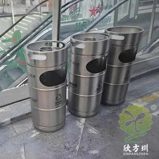Shopping Mall Commercial Stainless Steel Cylindrical Trash Can Indoor Hotel Rust-Proof Thickened Large-Capacity Classified Trash Can