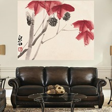 50399齐白石水墨画新中式客厅沙发背景墙装饰画餐厅茶室壁画