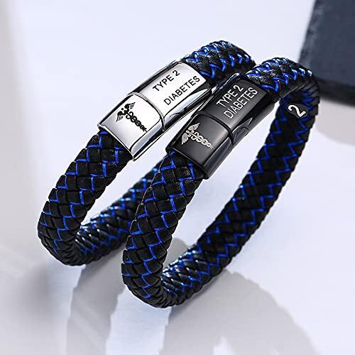Cross-border titanium steel magnetic clasp medical bracelet for men, personalized stainless steel engraved bracelet, blue leather wristband Cross-border titanium steel magnetic clasp medical bracelet for men, personalized stainless steel engraved bracelet, blue leather wristband