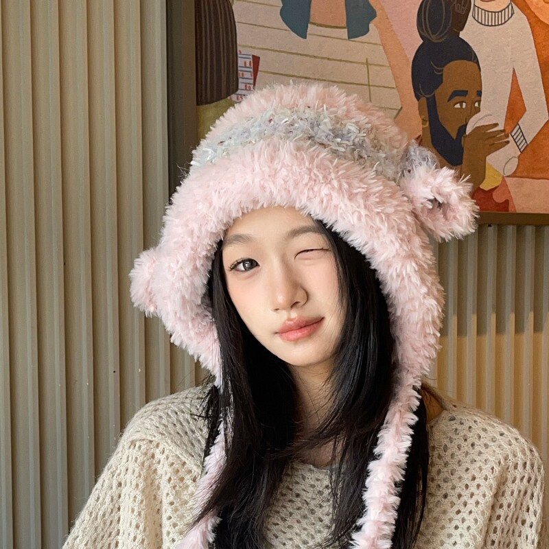 韩版毛绒小羊耳朵雷锋帽子女新款秋冬防风护耳保暖毛绒帽休闲冷帽|undefined