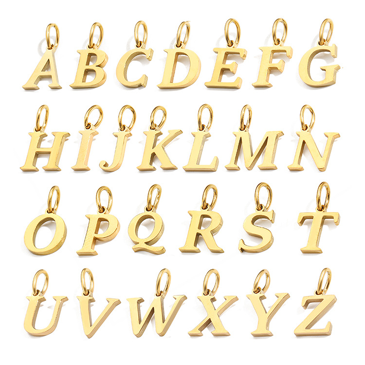 7g Weight 0.05µm-0.08µm Gold Plating Thickness PVD Coated Gold Plating Process Pendant Jewelry Making Type 1 Piece Stainless Steel PVD Coated 14K Gold Real Gold Plated Letter Polished Pendant DIY Jewelry Accessories