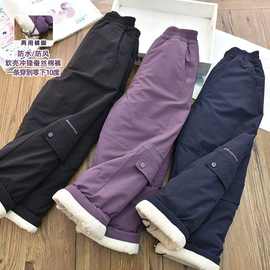 儿童软壳冲锋裤女童防风保暖棉裤男童加绒滑雪工装运动裤一条过冬