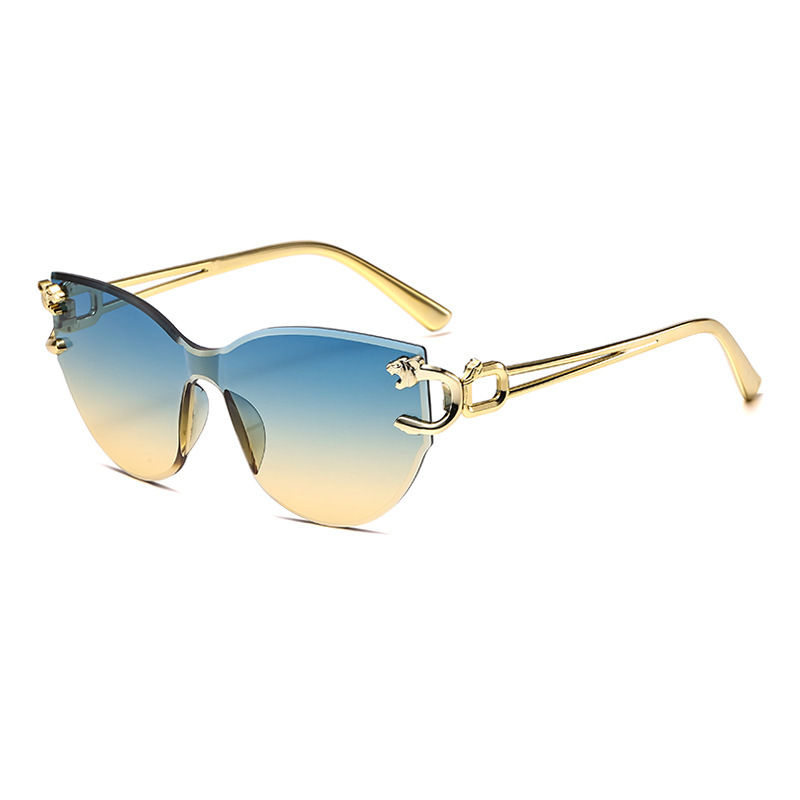 New European and American Frameless Luxury Sunglasses Leopard Head Gradient One-Piece Sunglasses Fashion Trendy Sun Visors for Women