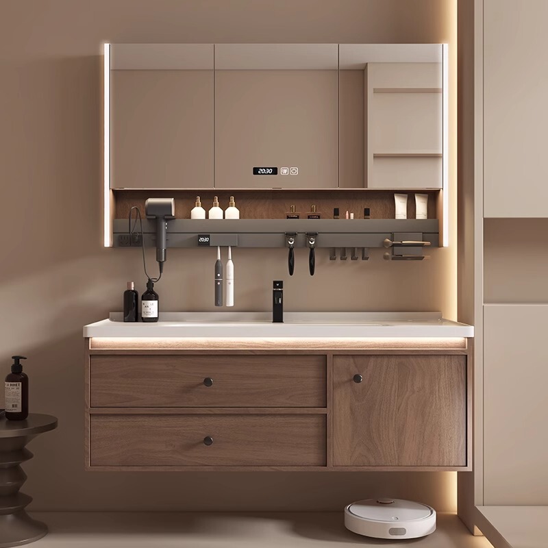 Medieval Style Walnut Color Bathroom Cabinet Combination Bathroom Ceramic Integrated Basin Washbasin Washbasin Bathroom Medieval Style Walnut Color Bathroom Cabinet Combination Bathroom Ceramic Integrated Basin Washbasin Washbasin Bathroom