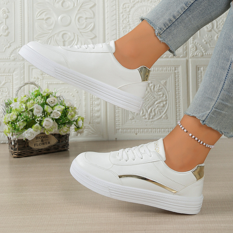 Foreign Trade White Shoes for Women 2025 Spring & Fall Leather Waterproof Casual Sports Shoes for Women Soft Sole Non-Slip Versatile Sneakers