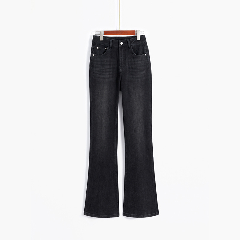 seconds big long legs! Autumn new gray black non-legged Denim high waist slim straight pants 577