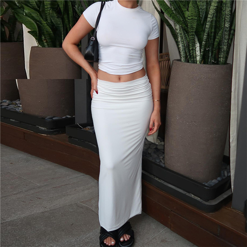 European American Style 2025 Spring-summer New Cross-border Women's Clothing: Short Cropped T-shirt And High-waisted_voghion.com