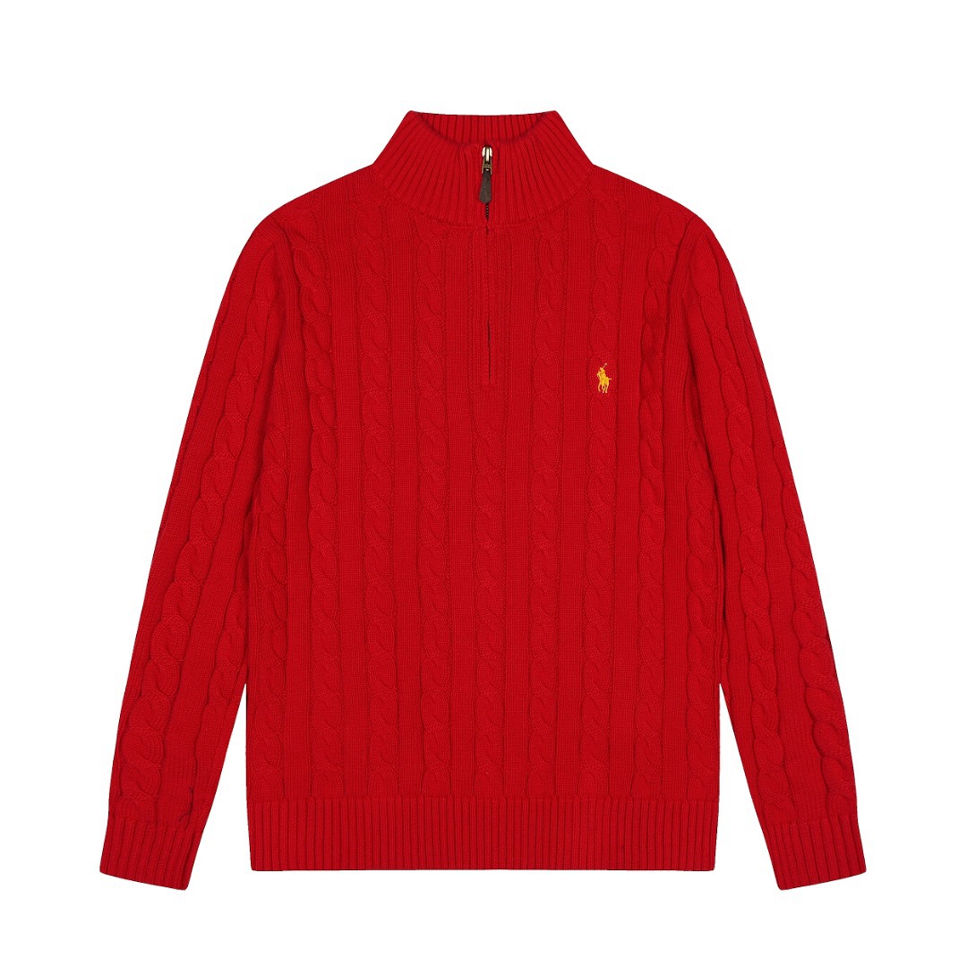 Polo Ralph Lauren Cable Knit Zip Sweater Red
