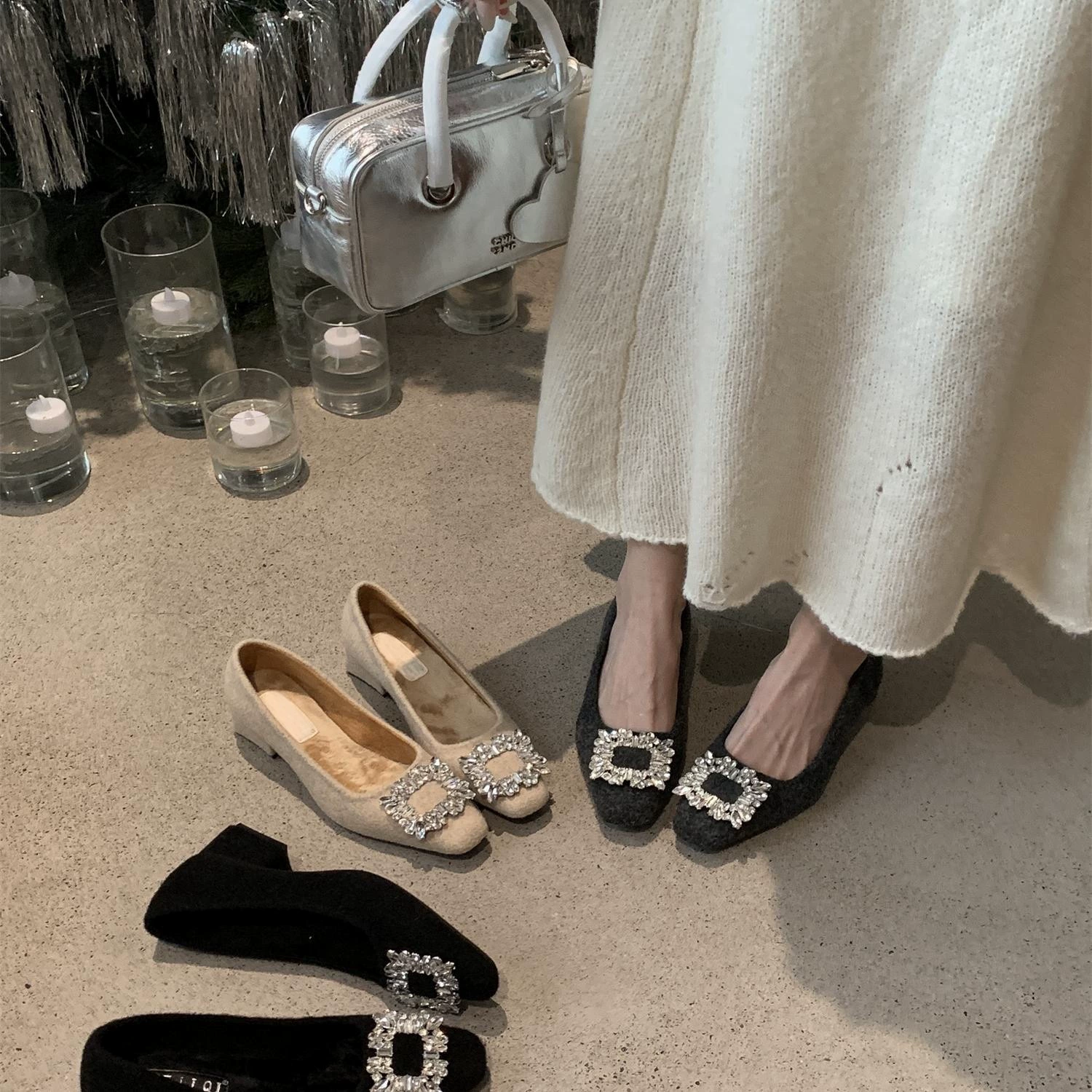 2024 осень и зима новые свадебные туфли божьи коровки с водяными стразами