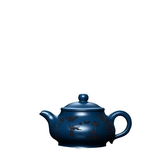 Pan Hu Lotus Pond Moonlight Yixing Zisha Teapot, Handmade Azure Clay Tea Pot for Home Use, Gongfu Tea Set