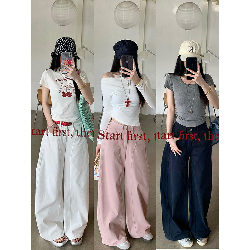 Real Shot Korean Style Spice Girl Washed Machete Wide Leg Pants Women's Spring and Summer Loose Casual Fashion All-match Casual Pants