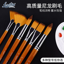 欣博文长杆木质画笔单支装平头圆峰扇形美术丙烯水彩油画尼龙笔刷