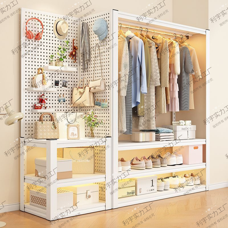 Double-Layer Steel Clothing Rack, Coat Rack, Simple Wardrobe, Closet Hanger, Household Storage Rack, Open Wardrobe